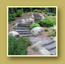 Stone stairs wind through yard